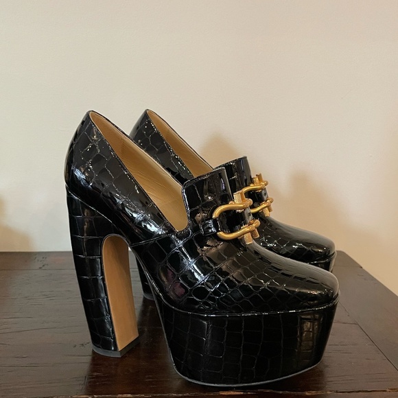 BOTTEGA VENETA MOSTRA 145 CROC-EFFECT LEATHER PLATFORM PUMPS - Picture 2 of 5